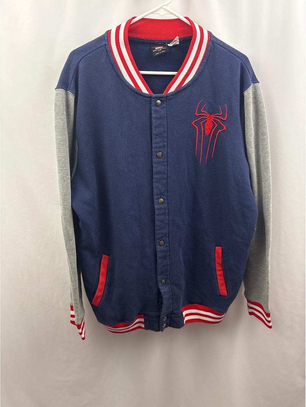 Marvel The Amazing Spider-Man 2 Varsity Bomber Mens Size XL Jacket Blue Gray Red